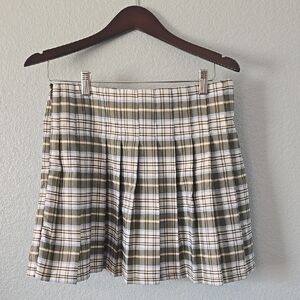SO Green Plaid Tennis Skirt Sz Large (11/13) Side Concealed Zip Skater Girl